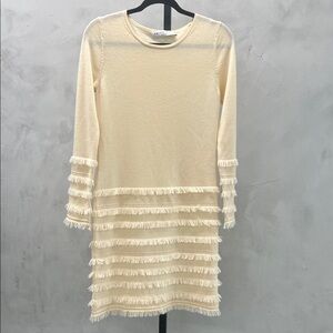 Trina Turk Cream Long Sleeve Fringe Dress